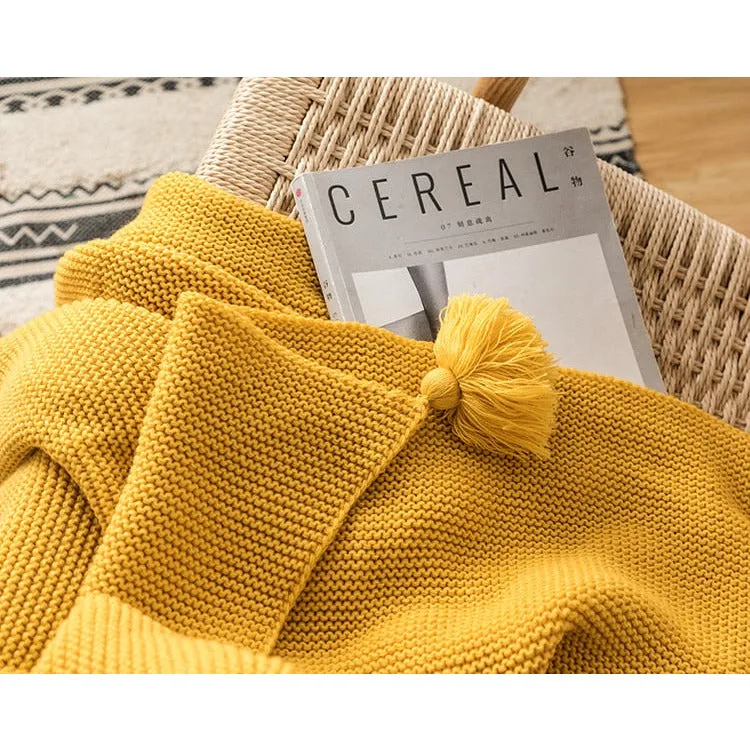 Knitted Tassels Throw Blanket