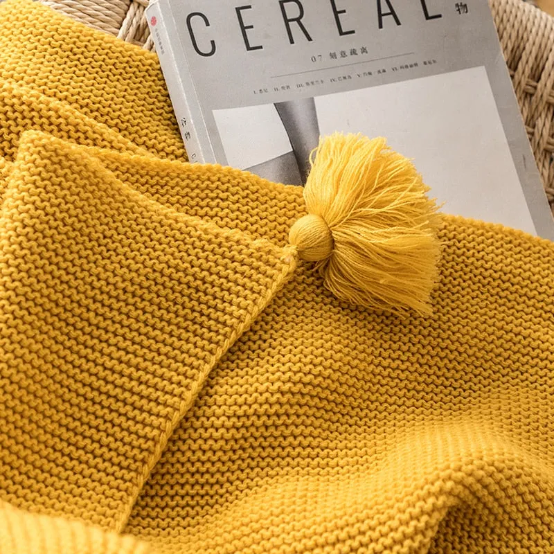 Knitted Tassels Throw Blanket