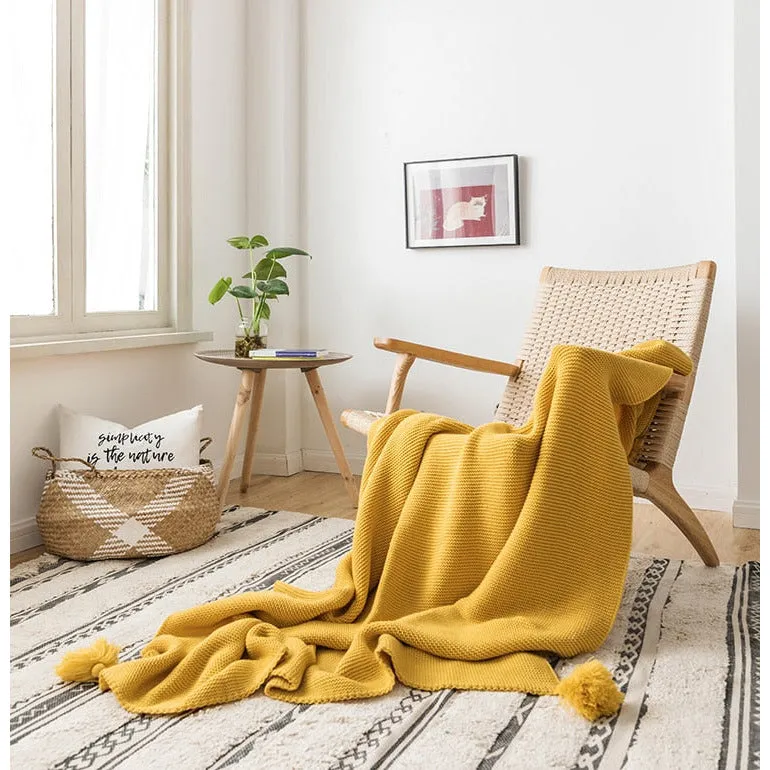 Knitted Tassels Throw Blanket