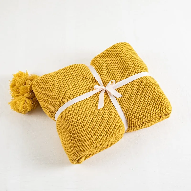 Knitted Tassels Throw Blanket