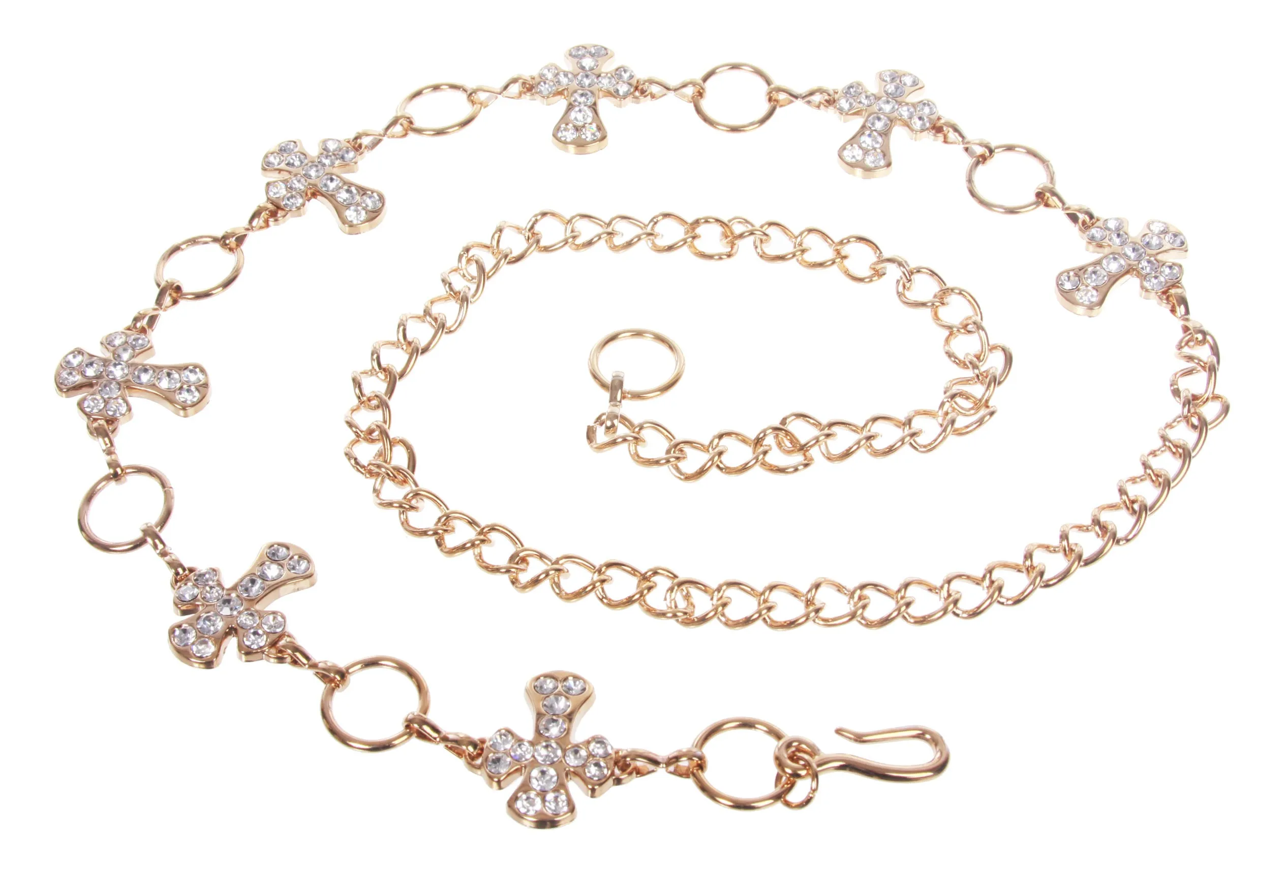 Ladies Rhinestone Cross Ornaments Metal Chain Belt