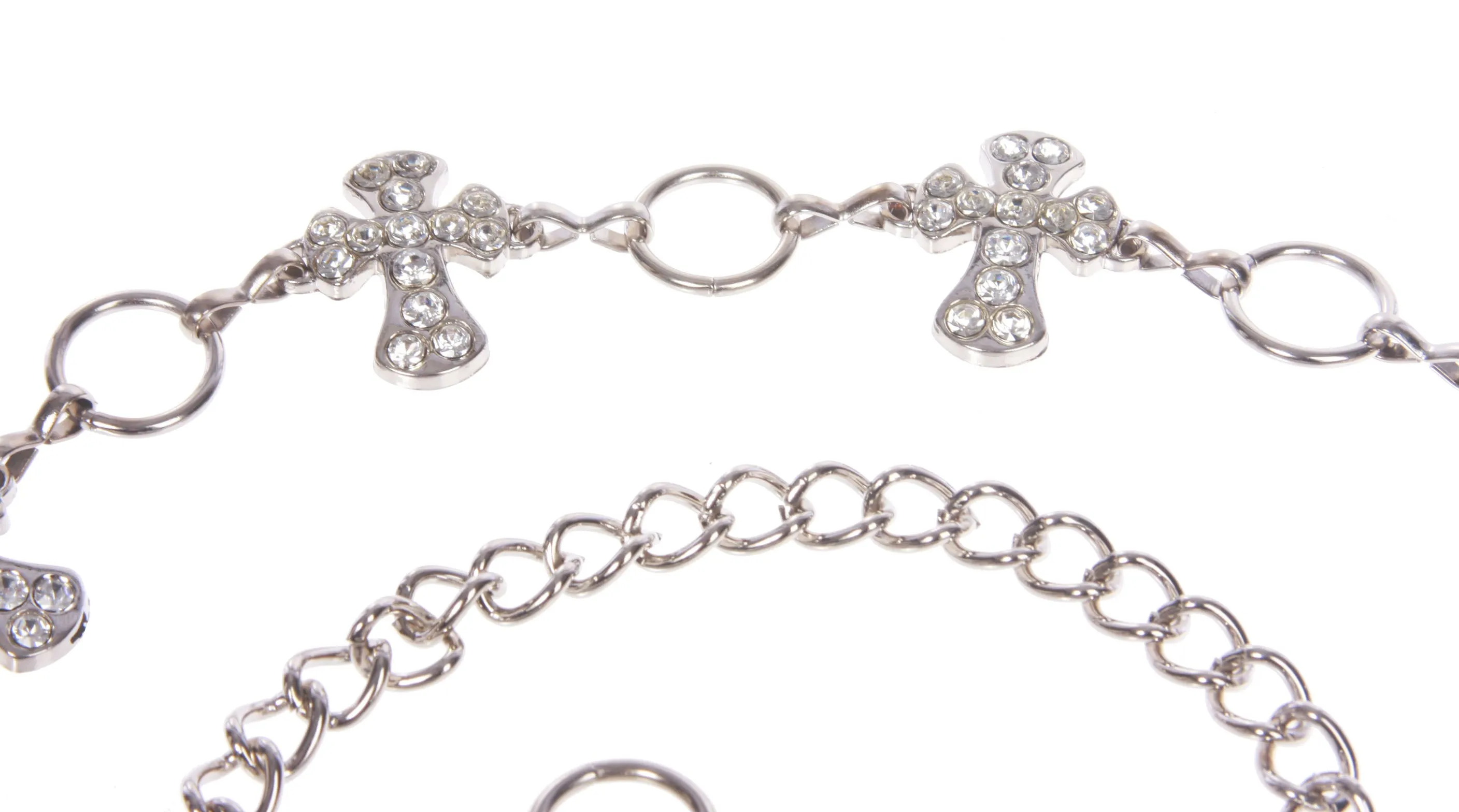 Ladies Rhinestone Cross Ornaments Metal Chain Belt