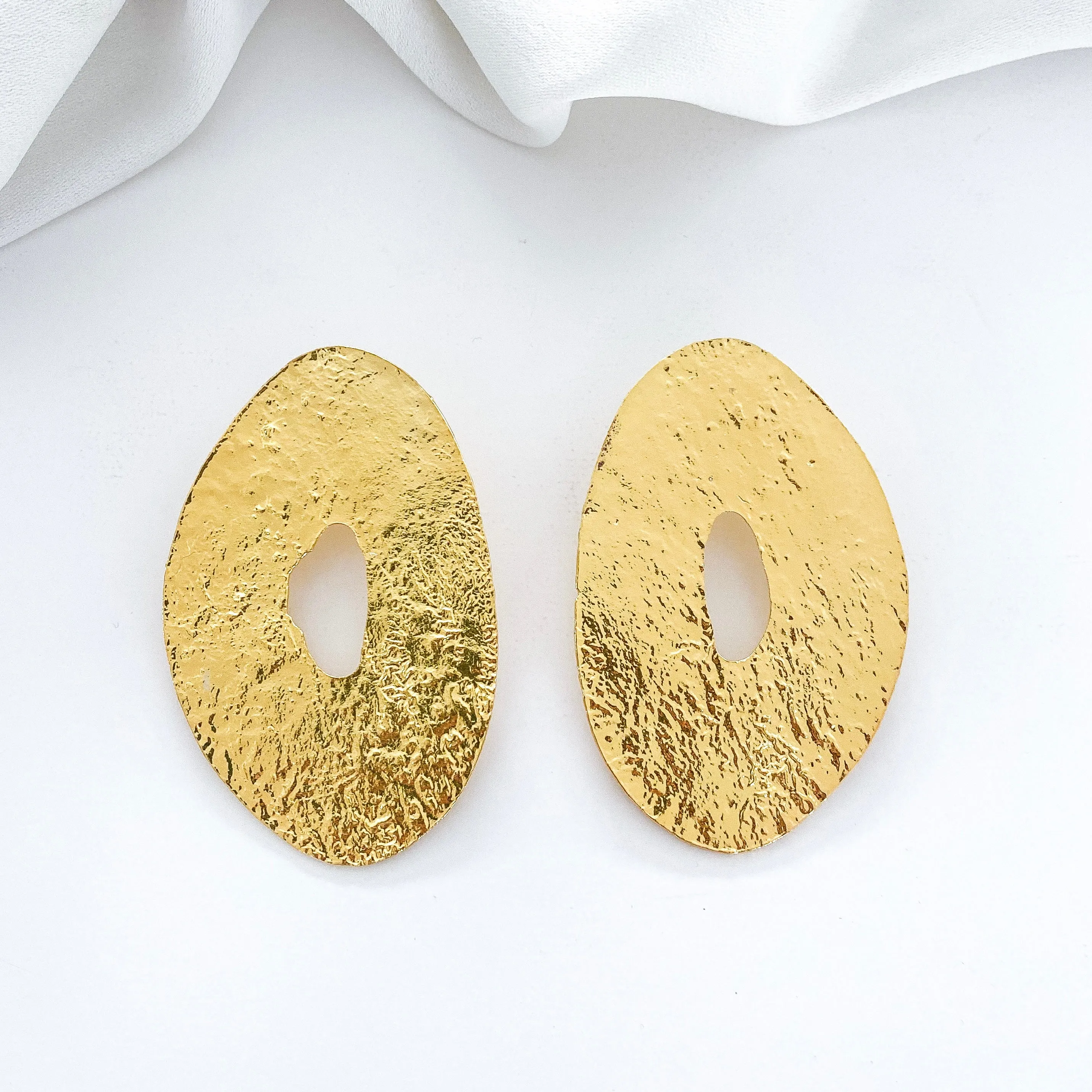Large Oval Statement Gold Earrings