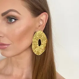 Large Oval Statement Gold Earrings