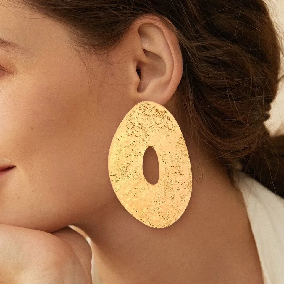 Large Oval Statement Gold Earrings