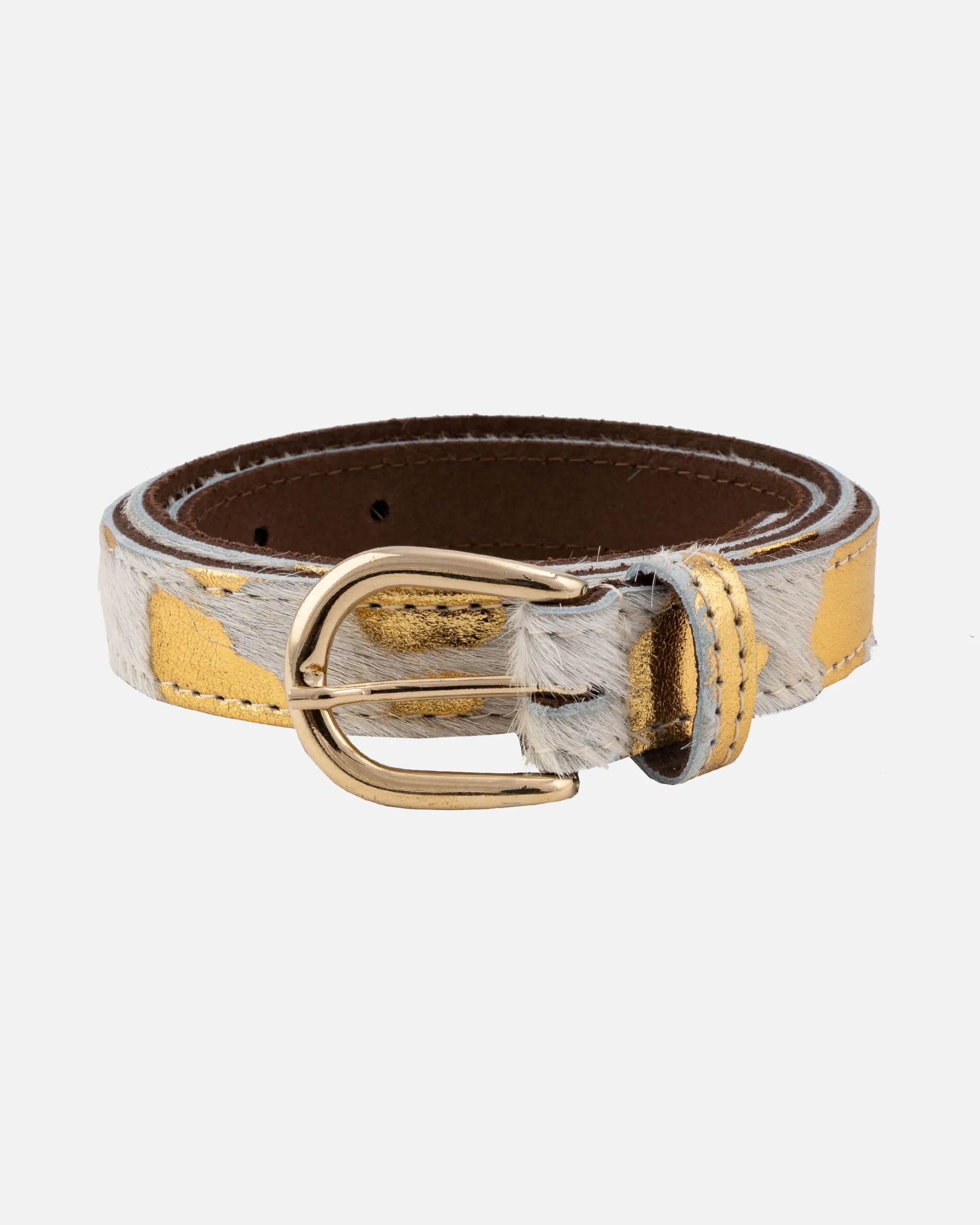 MADE TO ORDER Darya | Metallic Calf Hair Skinny Leather Belt