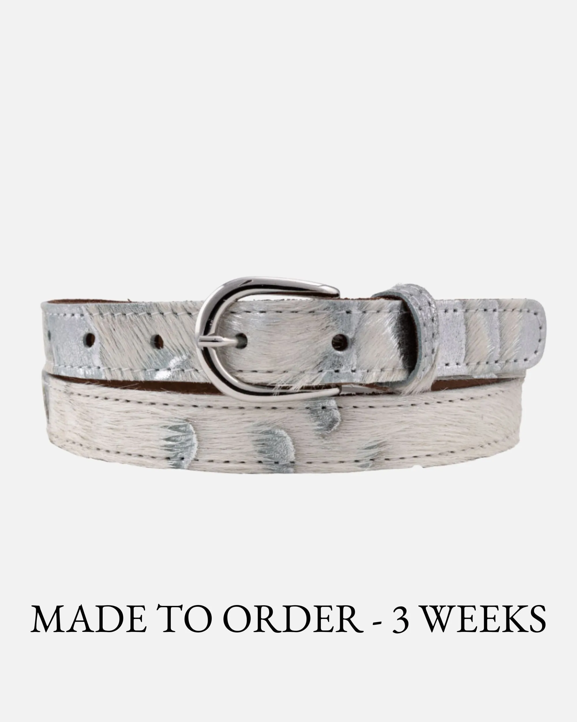 MADE TO ORDER Darya | Metallic Calf Hair Skinny Leather Belt
