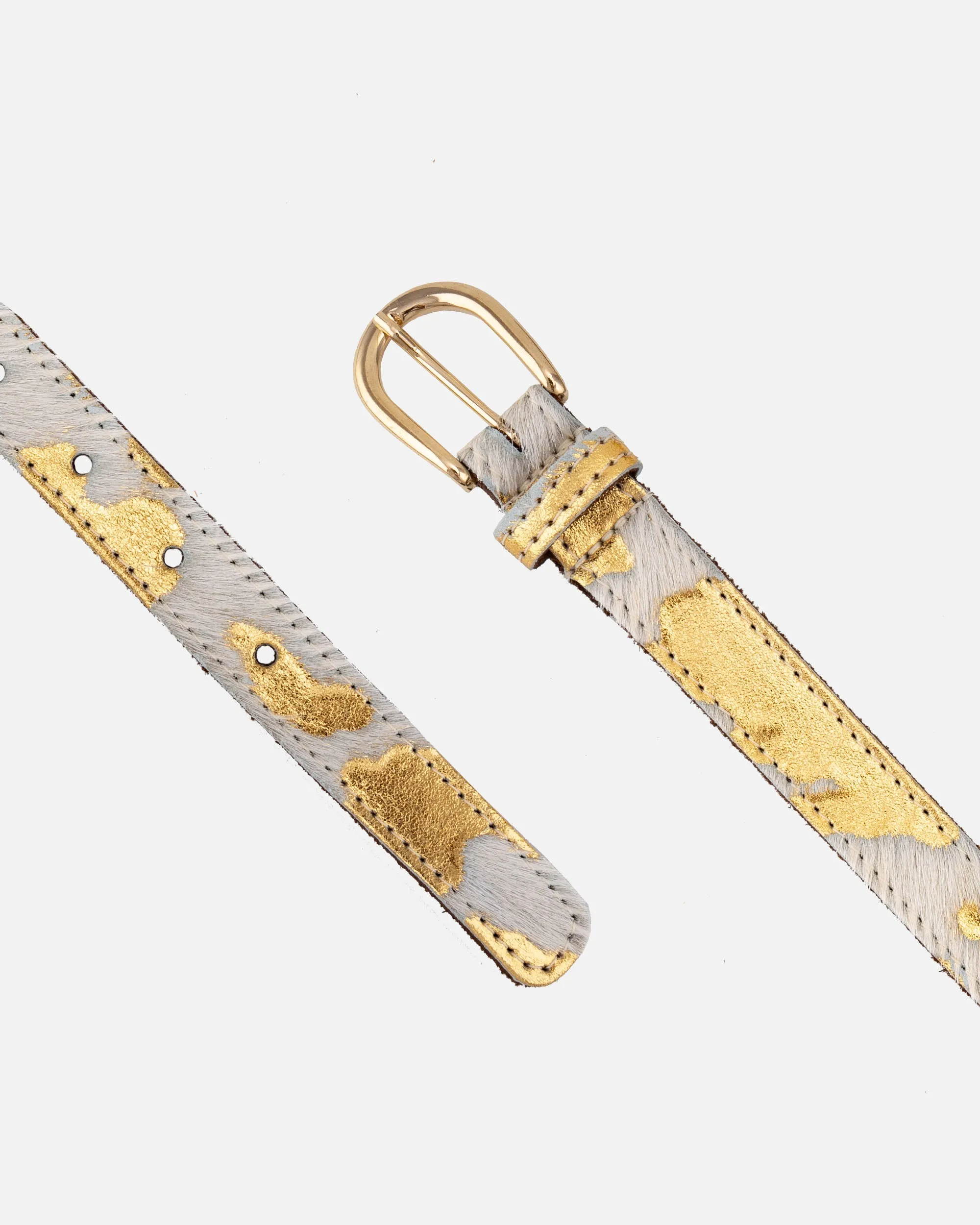 MADE TO ORDER Darya | Metallic Calf Hair Skinny Leather Belt