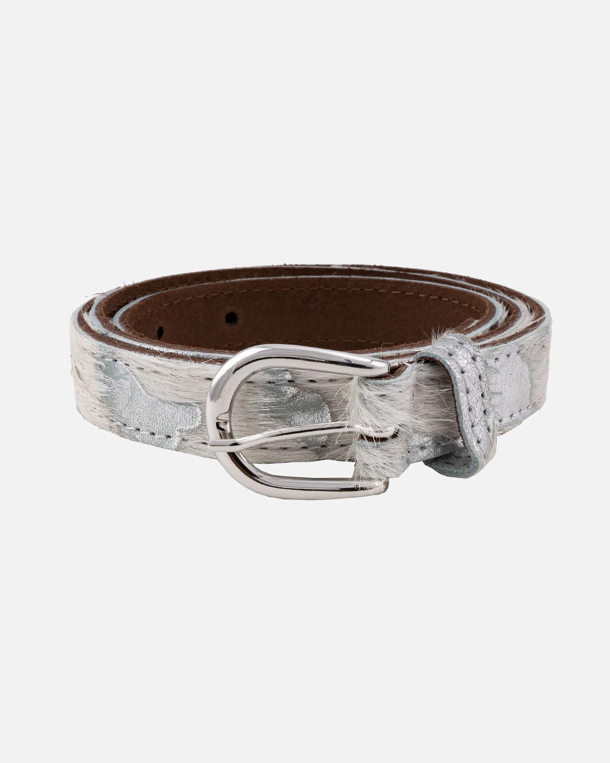 MADE TO ORDER Darya | Metallic Calf Hair Skinny Leather Belt