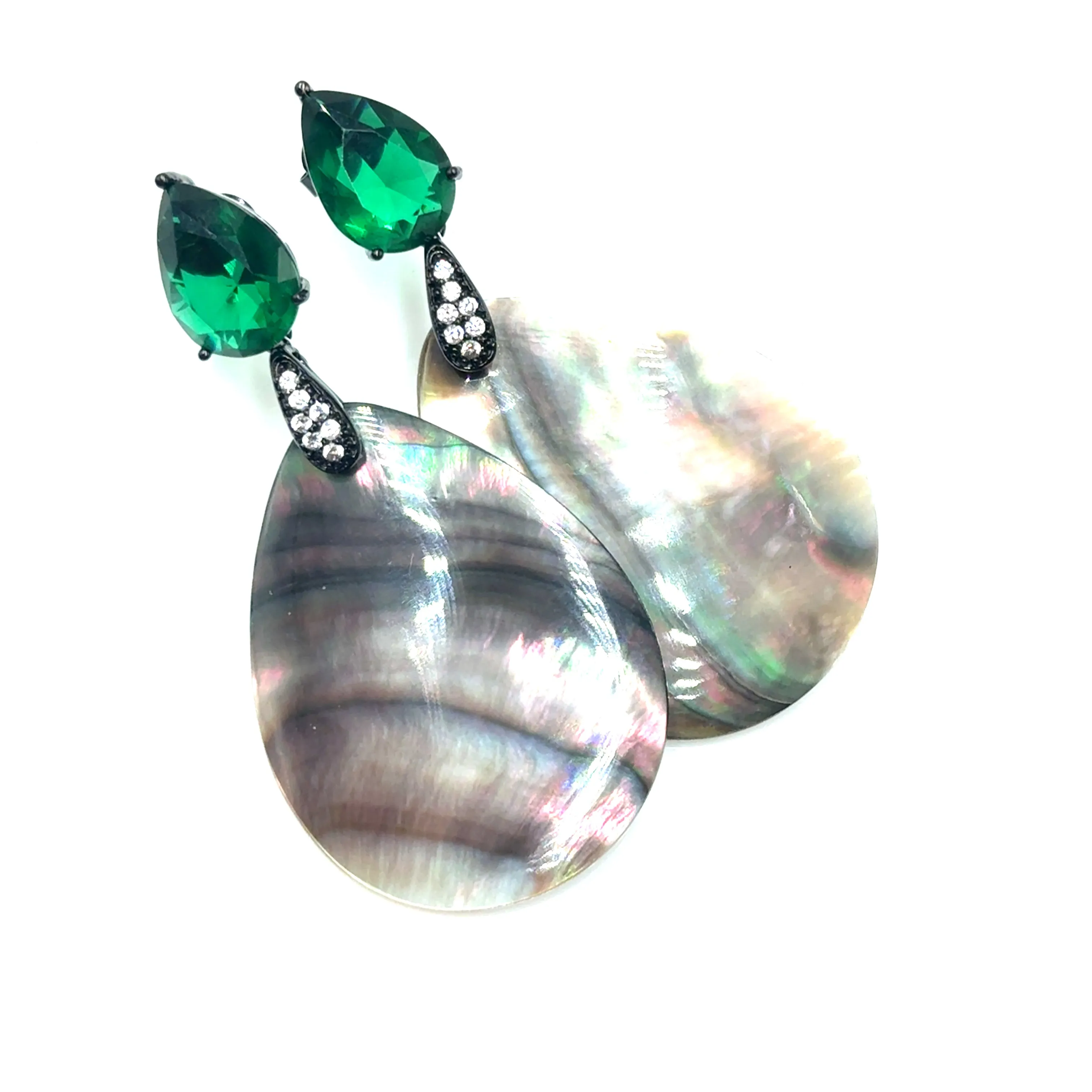 Mother Of Pearl Green Cubic Drop Earring