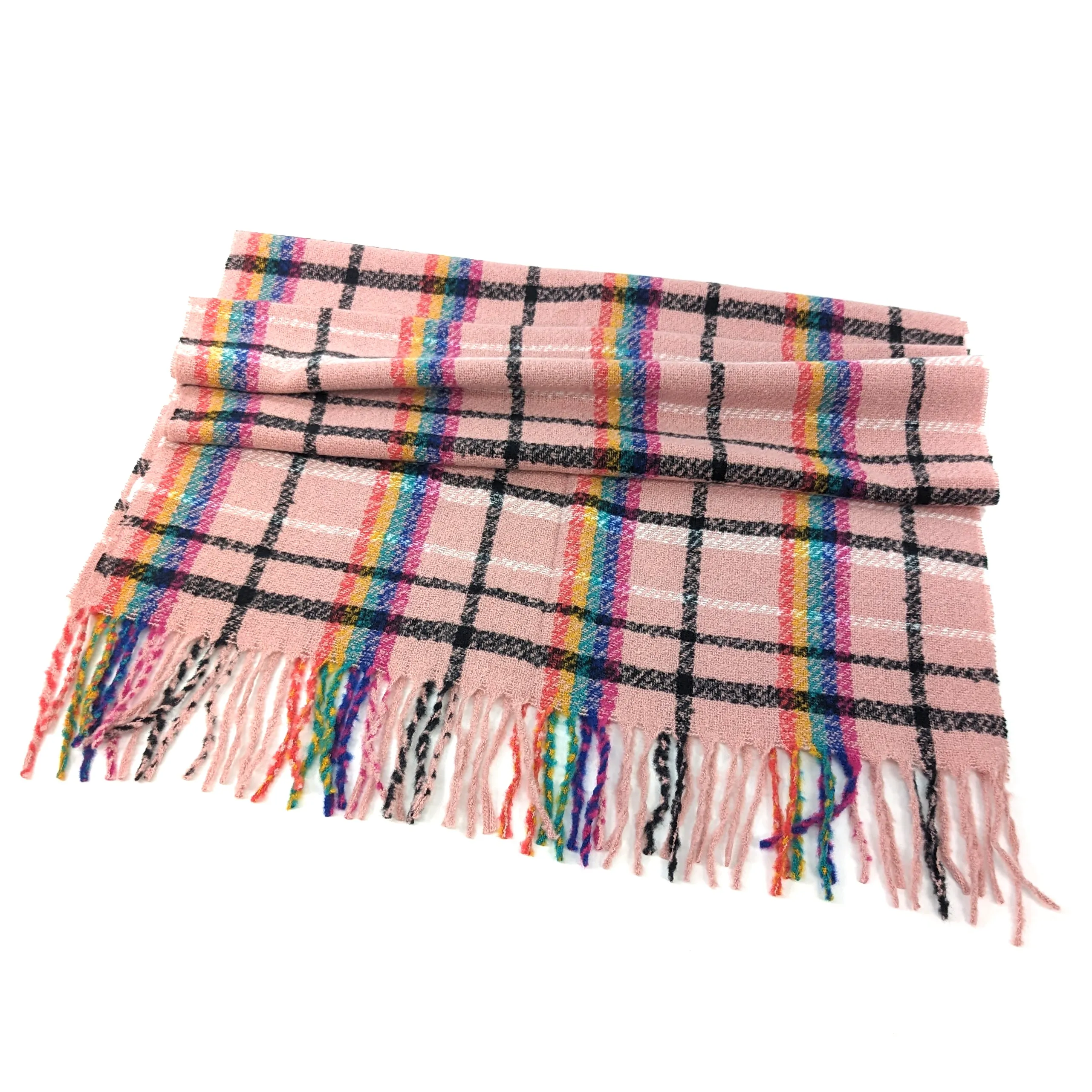 Neon Rainbow Thick Tasselled Scarf