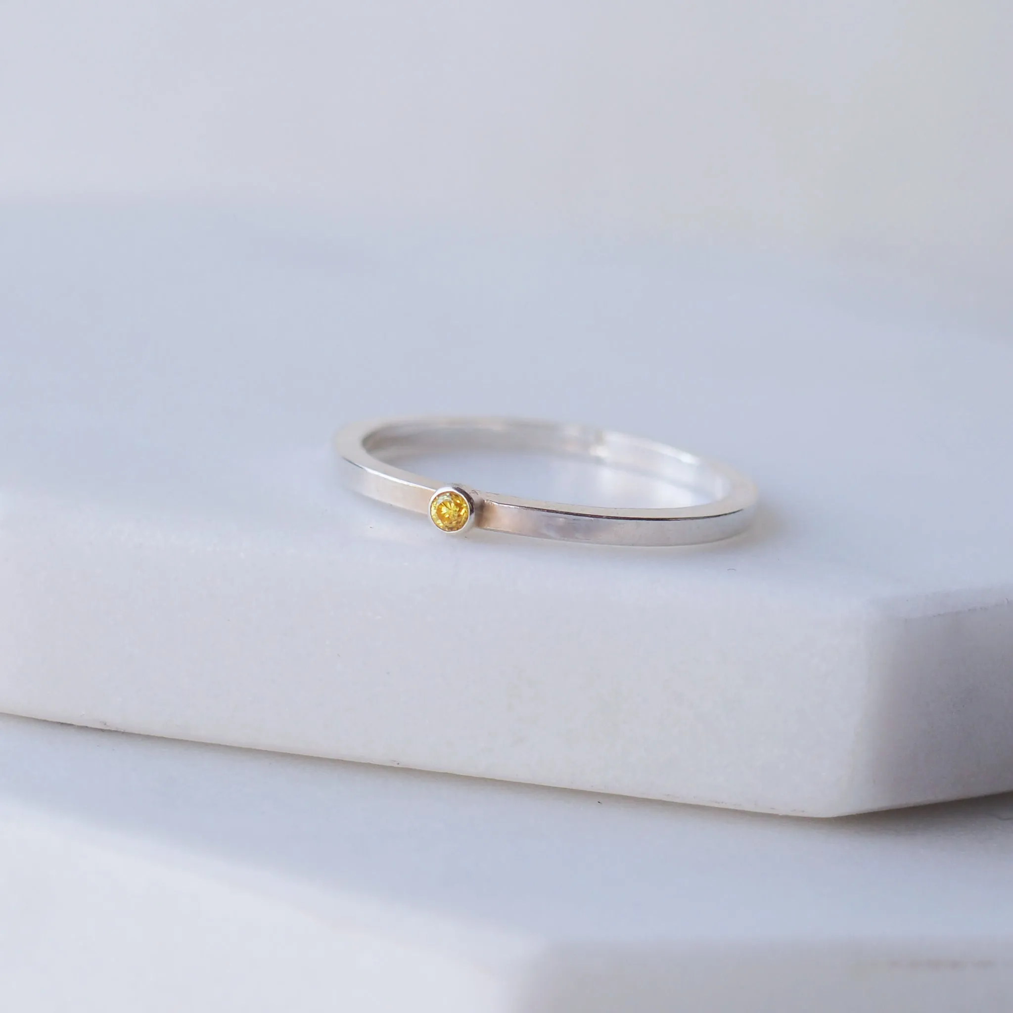 NOVEMBER Birthstone Rings - Silver & Citrine Cubic Zirconia