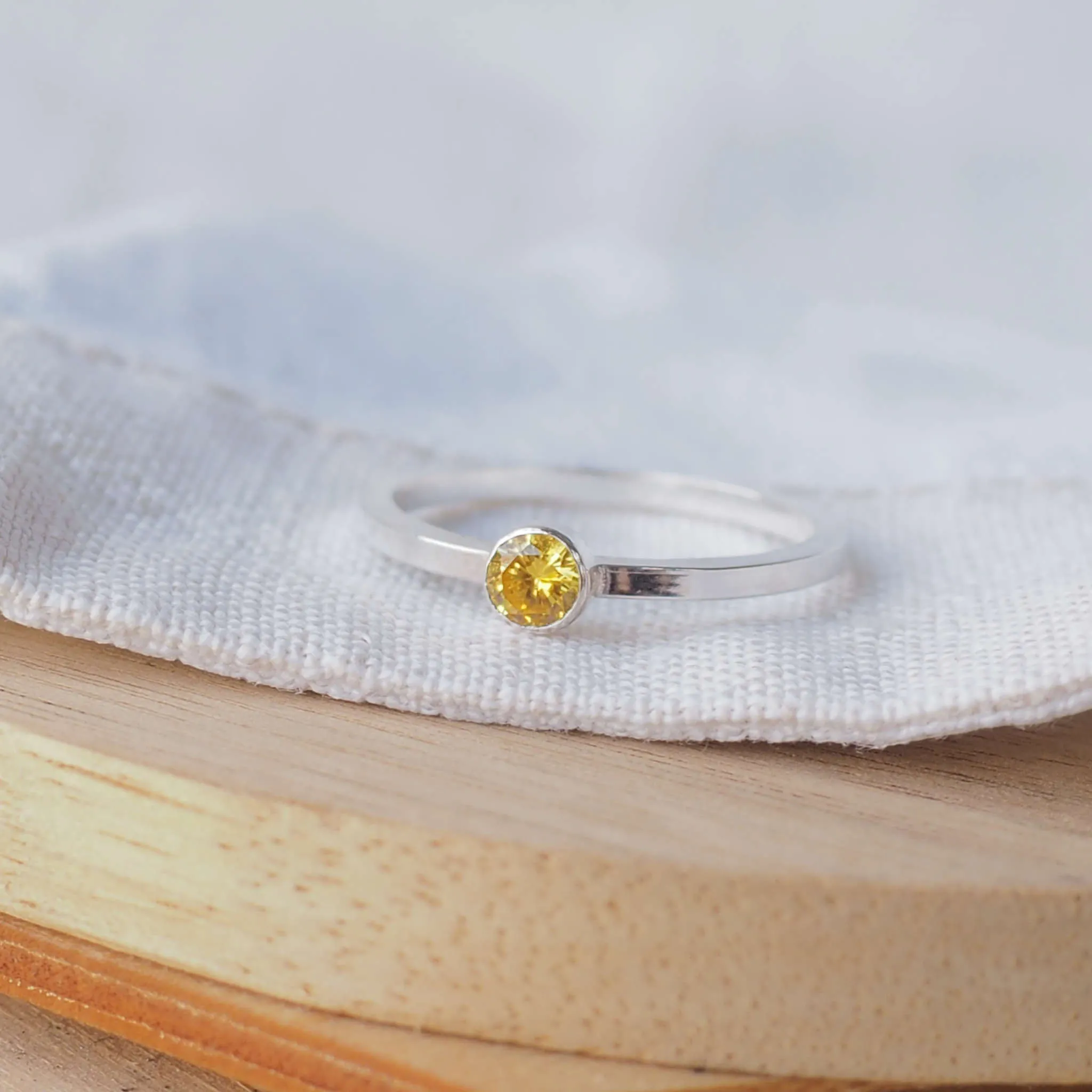 NOVEMBER Birthstone Rings - Silver & Citrine Cubic Zirconia