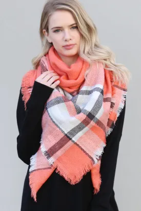 ORANGE BLANKET FRINGE SCARF