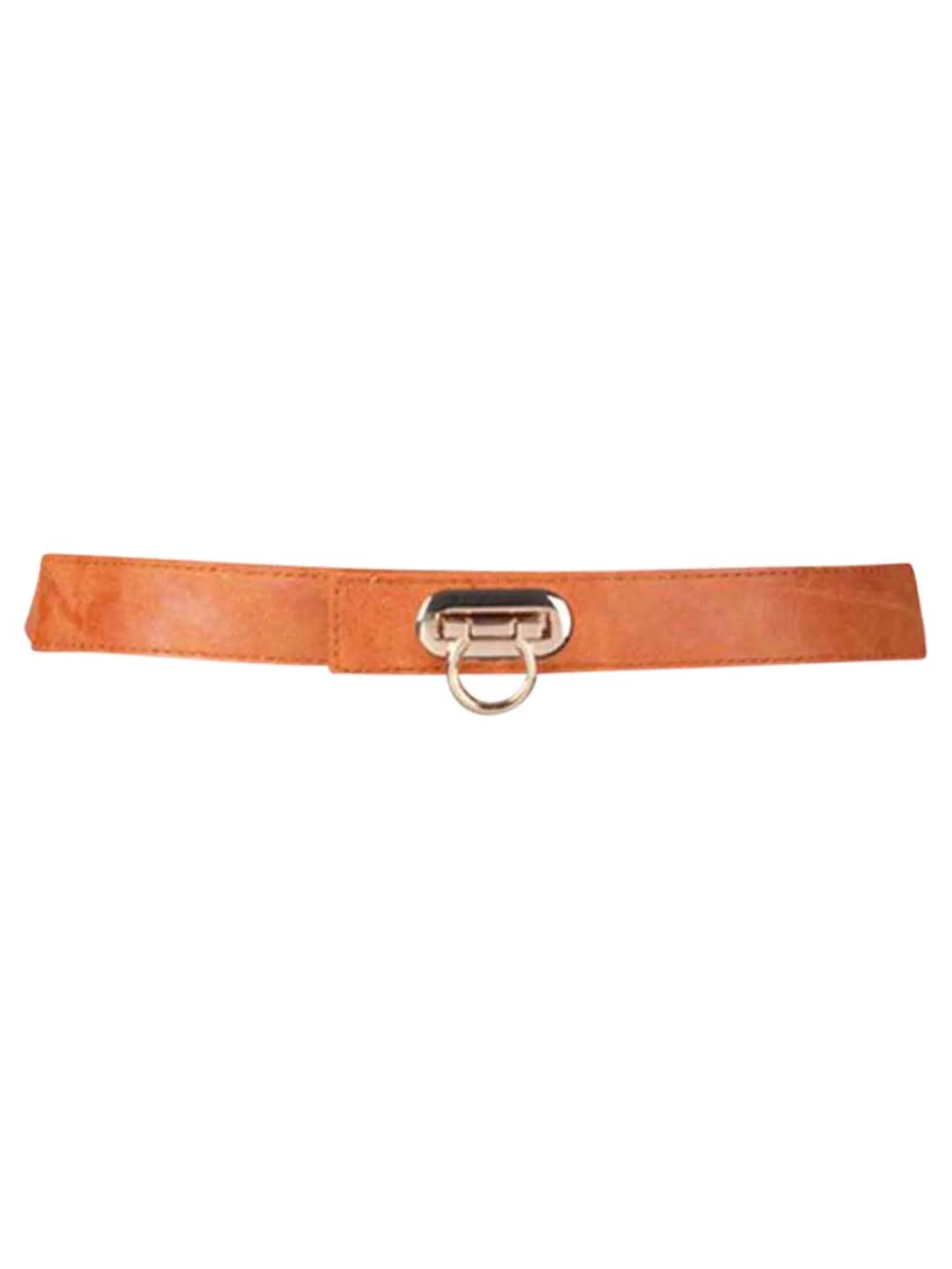 Orange Tan Skinny Elastic Belt With Horseshoe Buckle Clasp