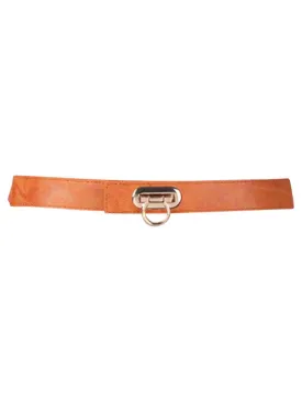 Orange Tan Skinny Elastic Belt With Horseshoe Buckle Clasp