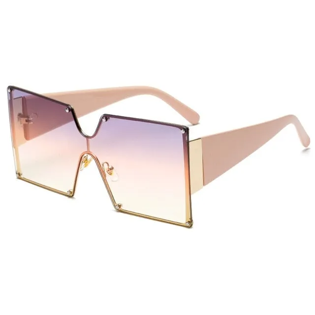 Oversized Lens Slim Frame Rivets Details Square Sunglasses