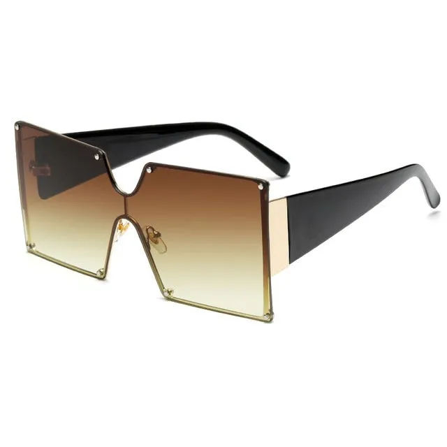 Oversized Lens Slim Frame Rivets Details Square Sunglasses