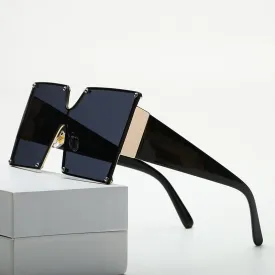Oversized Lens Slim Frame Rivets Details Square Sunglasses