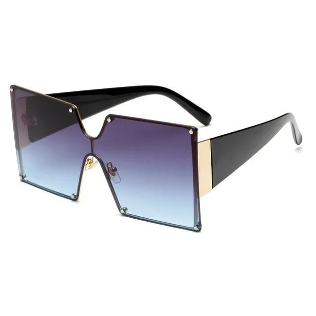 Oversized Lens Slim Frame Rivets Details Square Sunglasses