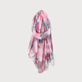 PINK AND BLUE PRINTED SCARF WITH ABSTRACT BRUSHSTROKES
