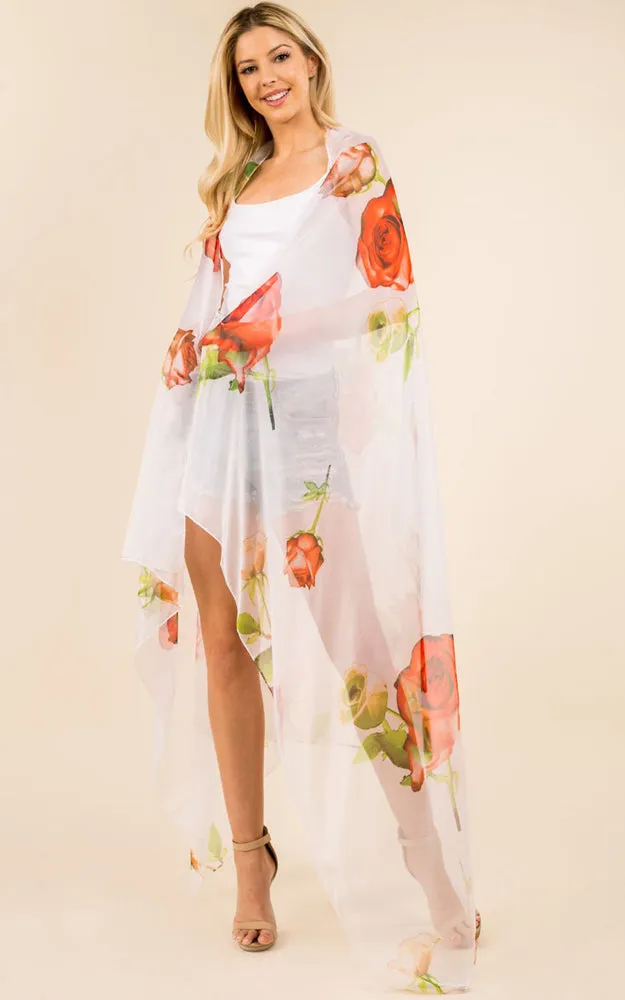 PP3360 Flower Colorful Printed Oblong Salon Scarf