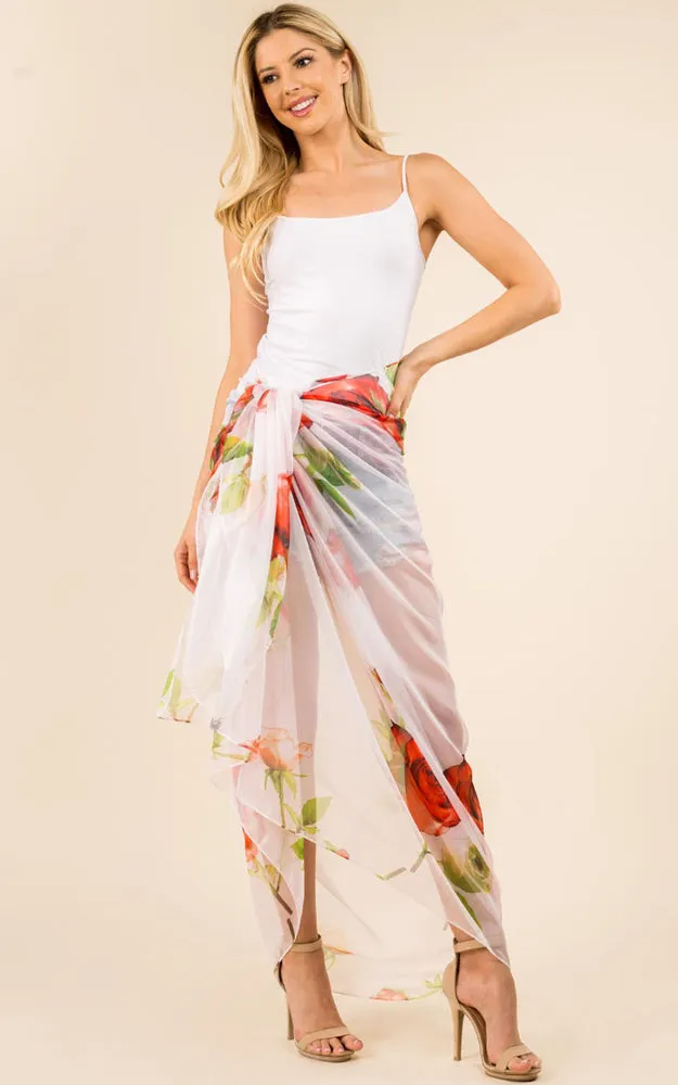 PP3360 Flower Colorful Printed Oblong Salon Scarf