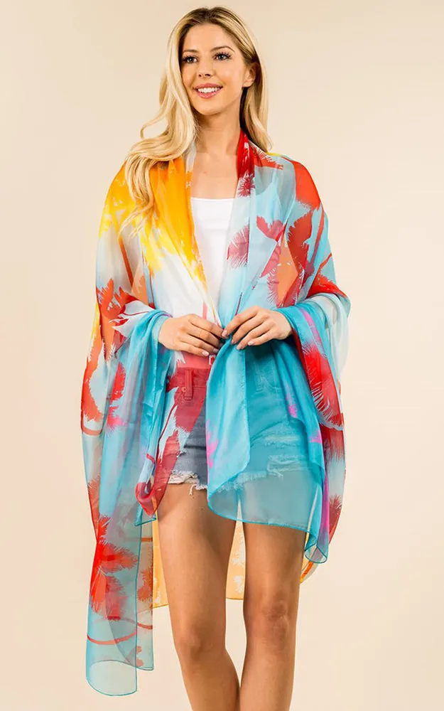 PP3360 Flower Colorful Printed Oblong Salon Scarf