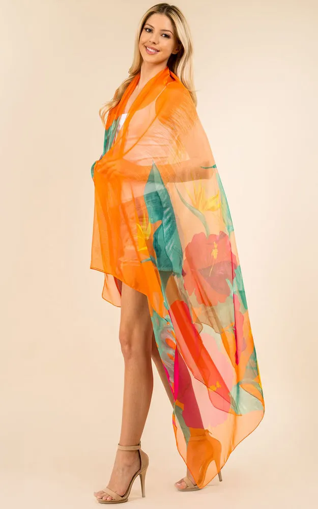 PP3360 Flower Colorful Printed Oblong Salon Scarf