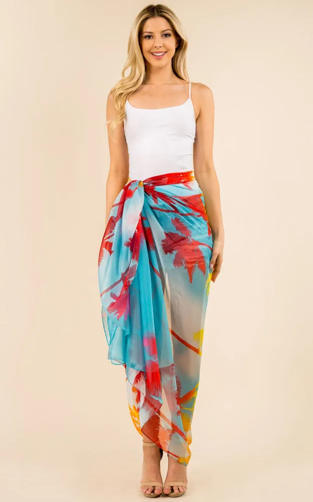 PP3360 Flower Colorful Printed Oblong Salon Scarf