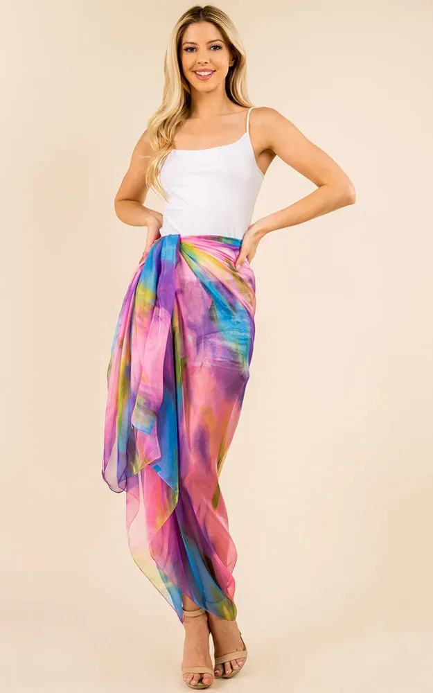 PP3360 Flower Colorful Printed Oblong Salon Scarf