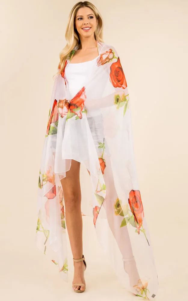 PP3360 Flower Colorful Printed Oblong Salon Scarf