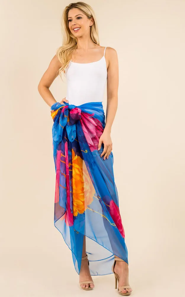 PP3360 Flower Colorful Printed Oblong Salon Scarf