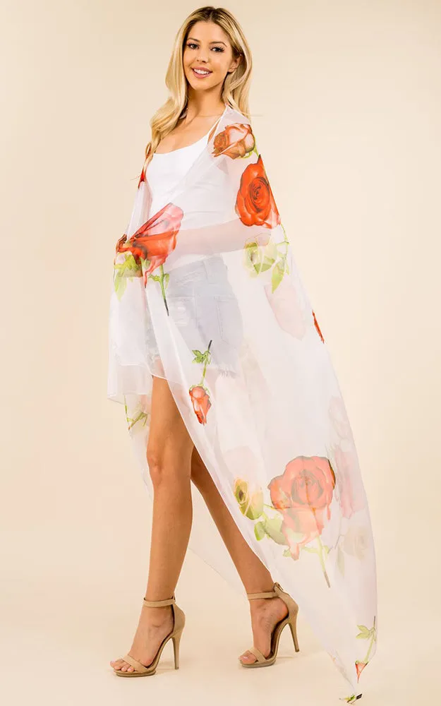 PP3360 Flower Colorful Printed Oblong Salon Scarf