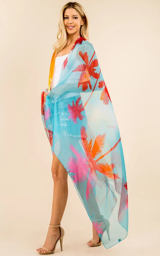 PP3360 Flower Colorful Printed Oblong Salon Scarf