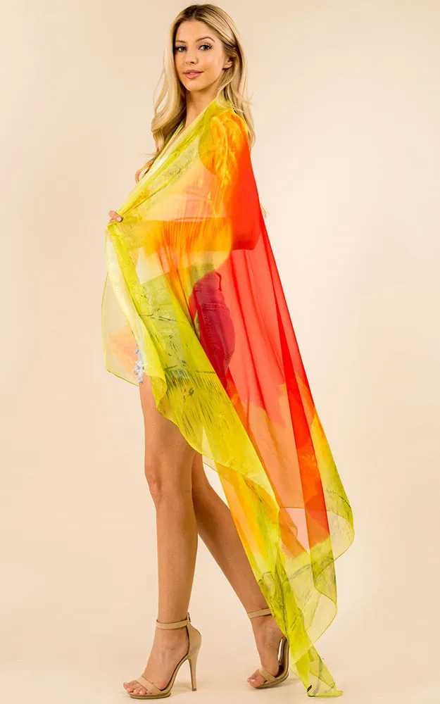 PP3360 Flower Colorful Printed Oblong Salon Scarf