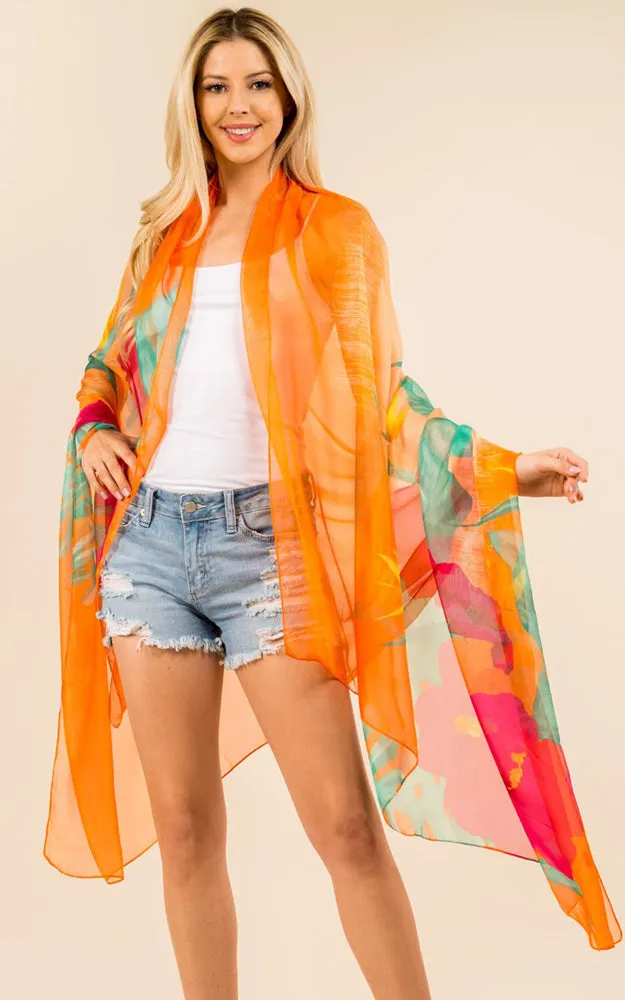 PP3360 Flower Colorful Printed Oblong Salon Scarf