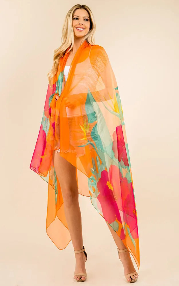 PP3360 Flower Colorful Printed Oblong Salon Scarf