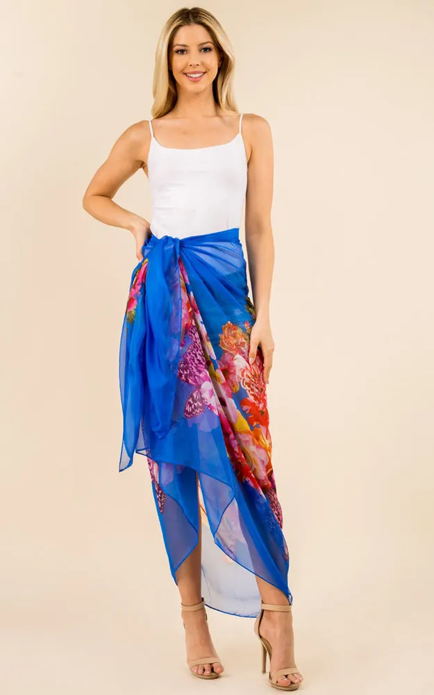 PP3360 Flower Colorful Printed Oblong Salon Scarf