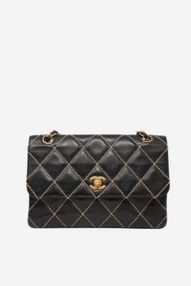 Pre-Owned CHANEL Wild Stitch Shoulder Bag Black 2003-2004