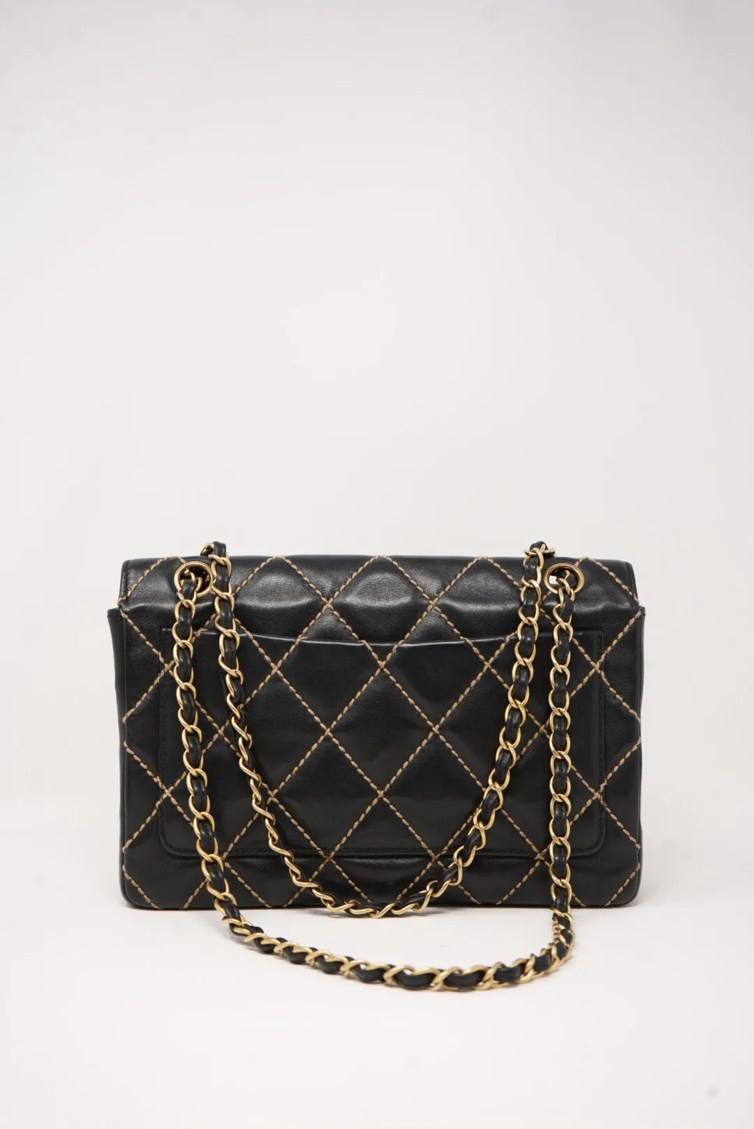 Pre-Owned CHANEL Wild Stitch Shoulder Bag Black 2003-2004