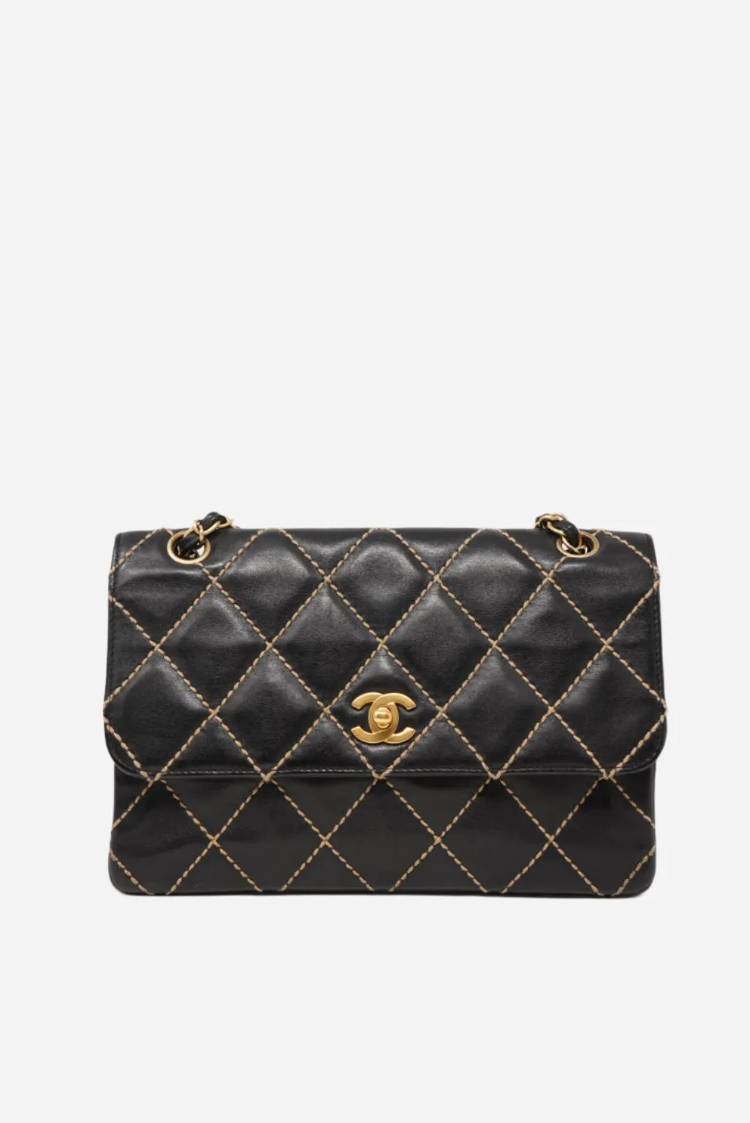 Pre-Owned CHANEL Wild Stitch Shoulder Bag Black 2003-2004