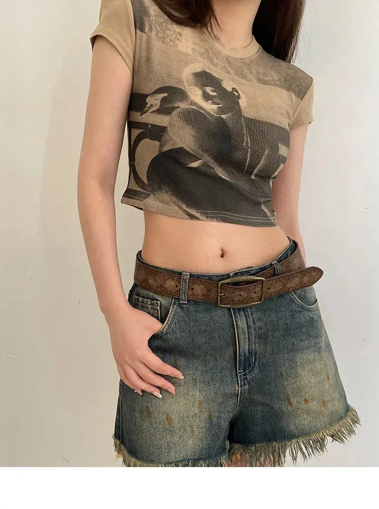 Retro Y2K Pattern Print Belt - Luxury Designer Buckle Pin Hip Hop Waistband