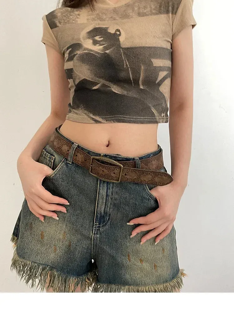 Retro Y2K Pattern Print Belt - Luxury Designer Buckle Pin Hip Hop Waistband