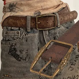Retro Y2K Pattern Print Belt - Luxury Designer Buckle Pin Hip Hop Waistband