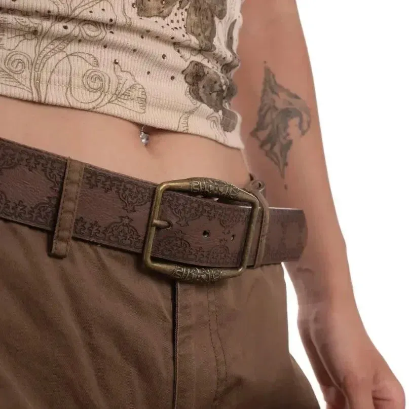 Retro Y2K Pattern Print Belt - Luxury Designer Buckle Pin Hip Hop Waistband
