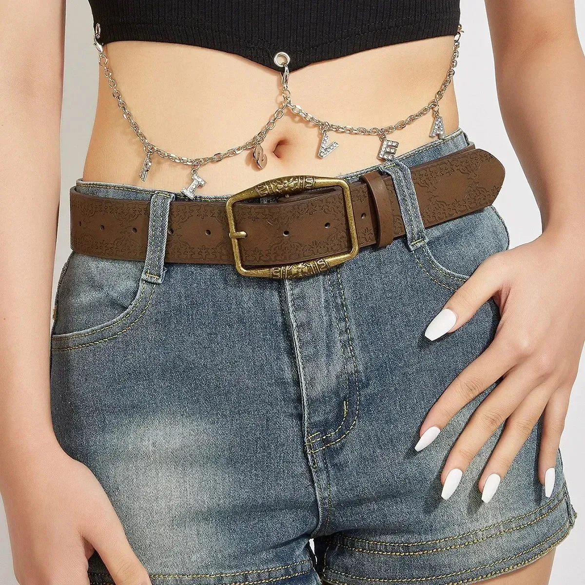 Retro Y2K Pattern Print Belt - Luxury Designer Buckle Pin Hip Hop Waistband