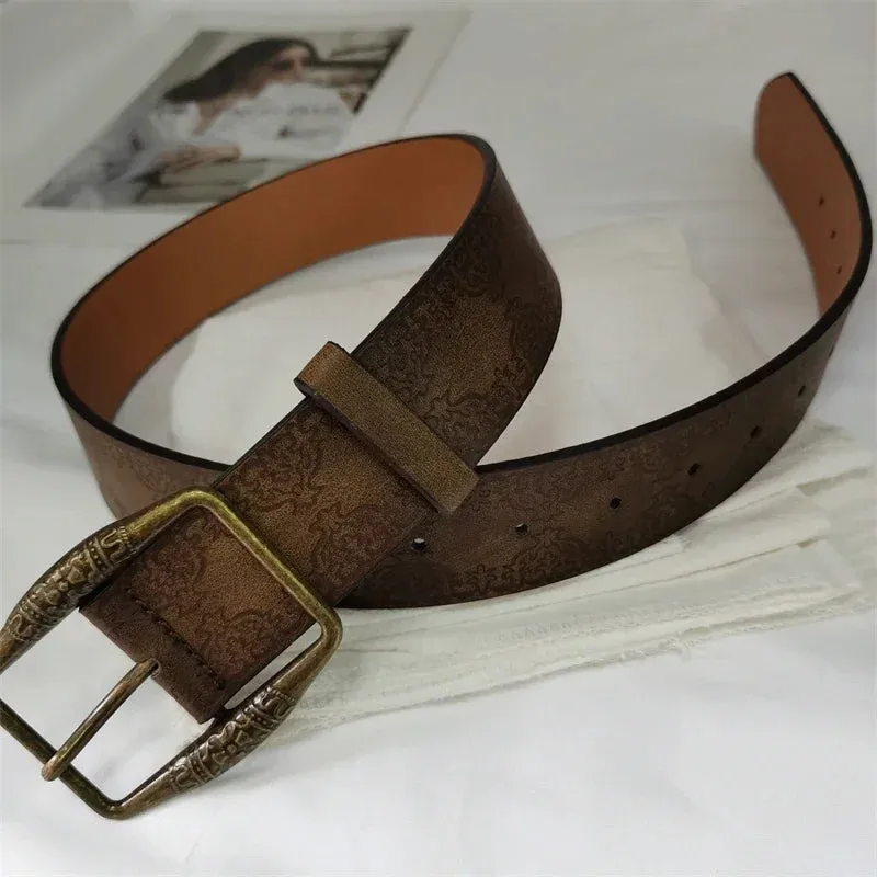 Retro Y2K Pattern Print Belt - Luxury Designer Buckle Pin Hip Hop Waistband