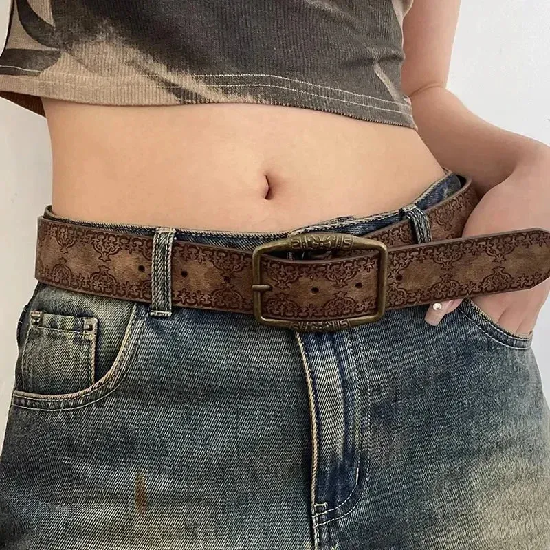 Retro Y2K Pattern Print Belt - Luxury Designer Buckle Pin Hip Hop Waistband