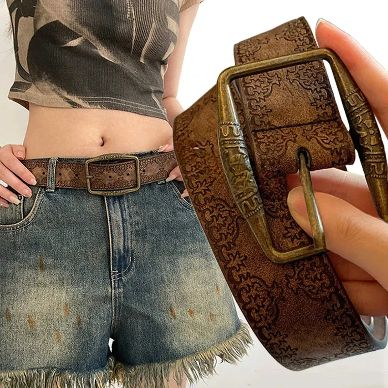 Retro Y2K Pattern Print Belt - Luxury Designer Buckle Pin Hip Hop Waistband